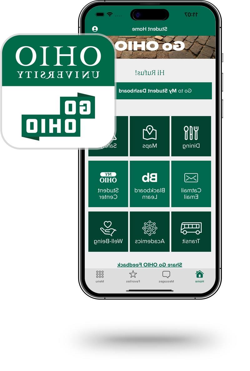 Screenshot of the Go 俄亥俄州 app dashboard and app icon
